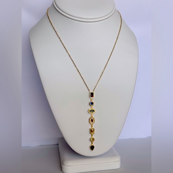 Elegant Gold Multi-Stone Pendant Y Long Necklace - Picture 1 of 3
